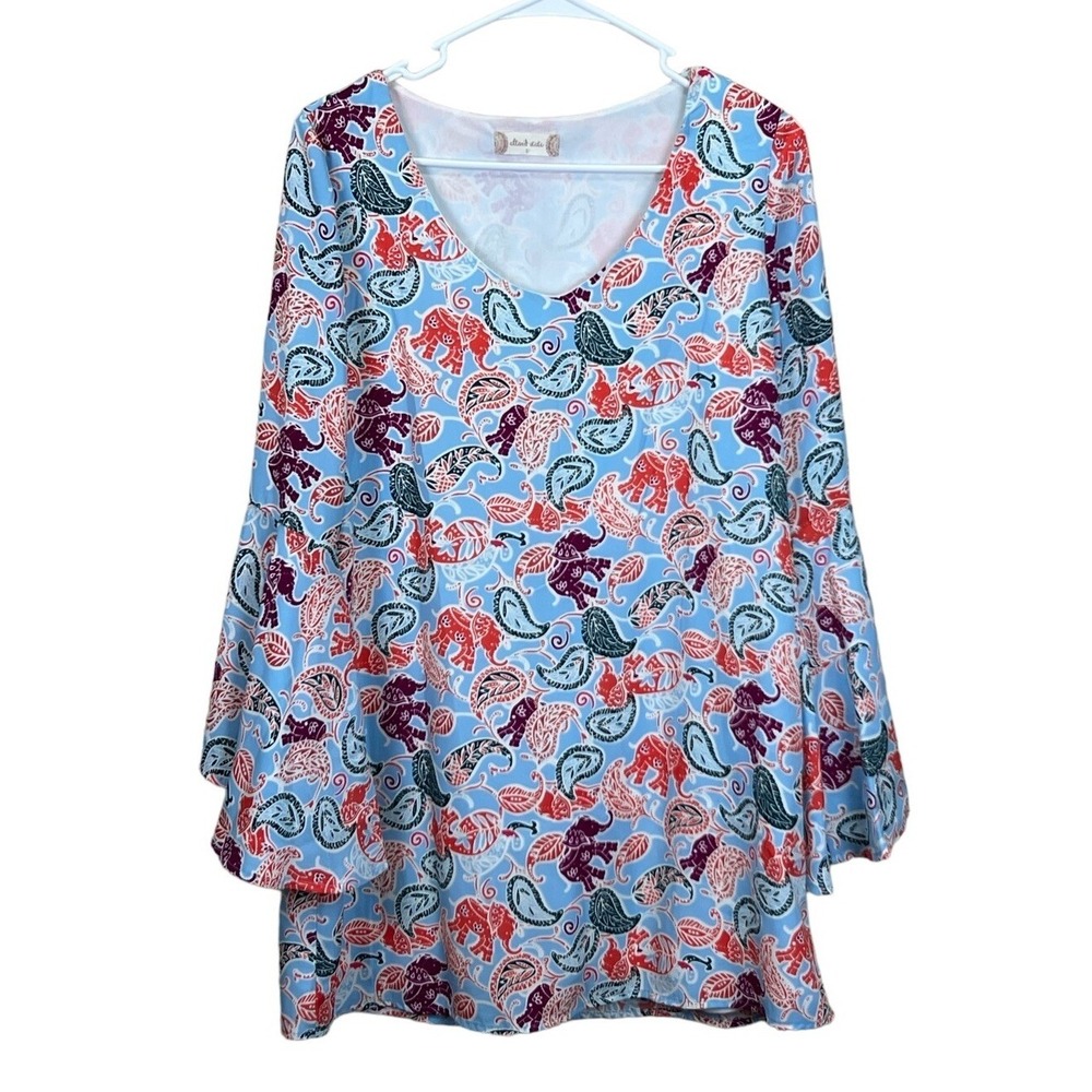 Altar'd State Womens‎ Elephant Fit Flare Dress Size Small V-Neck Bell Sleeve EUC